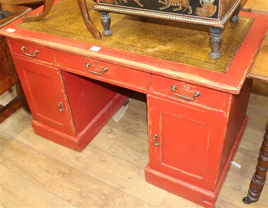 A painted pine desk, W.122cm